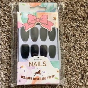 Matte black coffin shaped nail set. 💅🏻